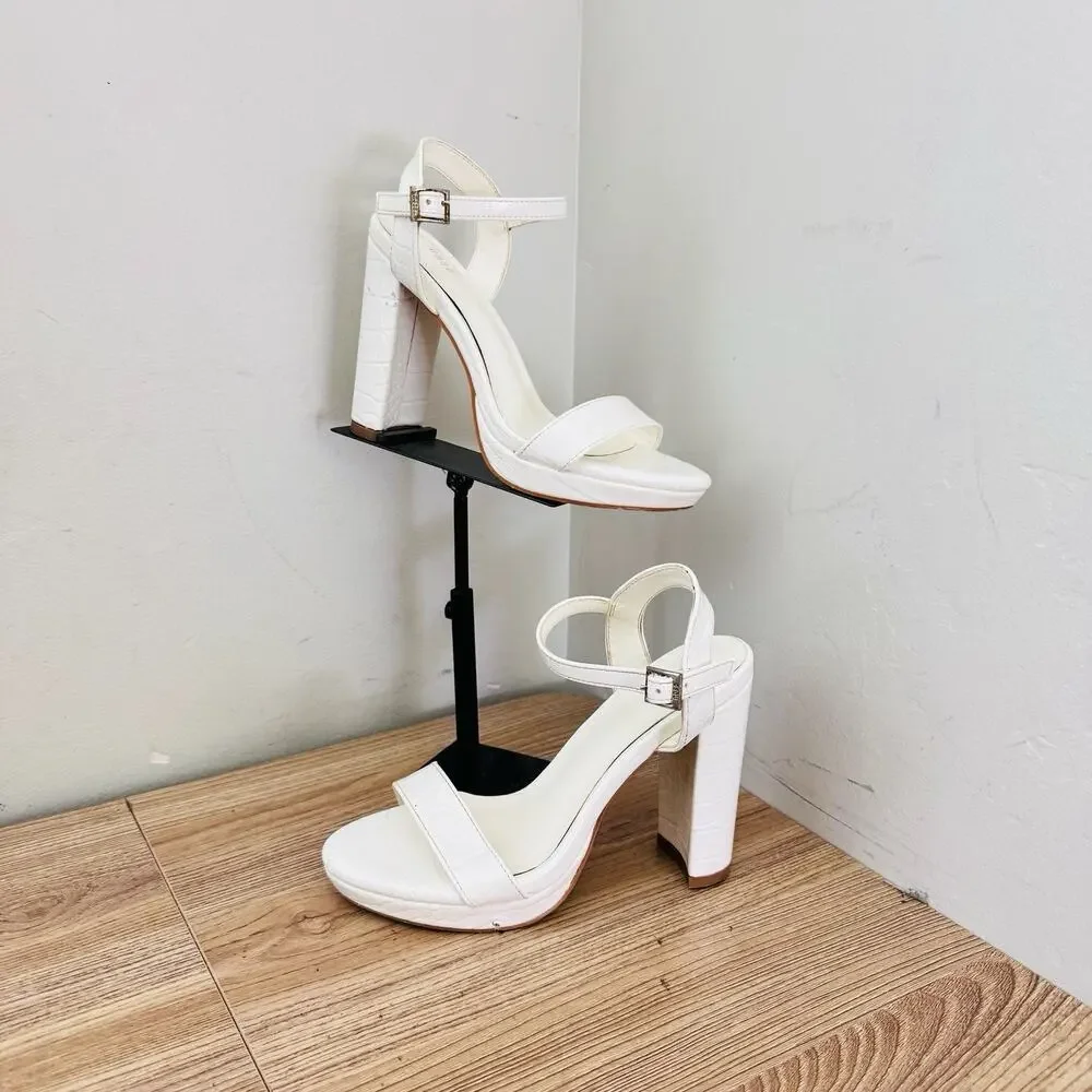 Nose White Leather Slingback Chunky Heels Women’s Size 5.5
